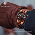 KUNHUANG 1019 Luxury Wood Stainless Steel Men Watch Stylish Wooden Timepieces Chronograph Quartz Watches relogio masculino Gifts